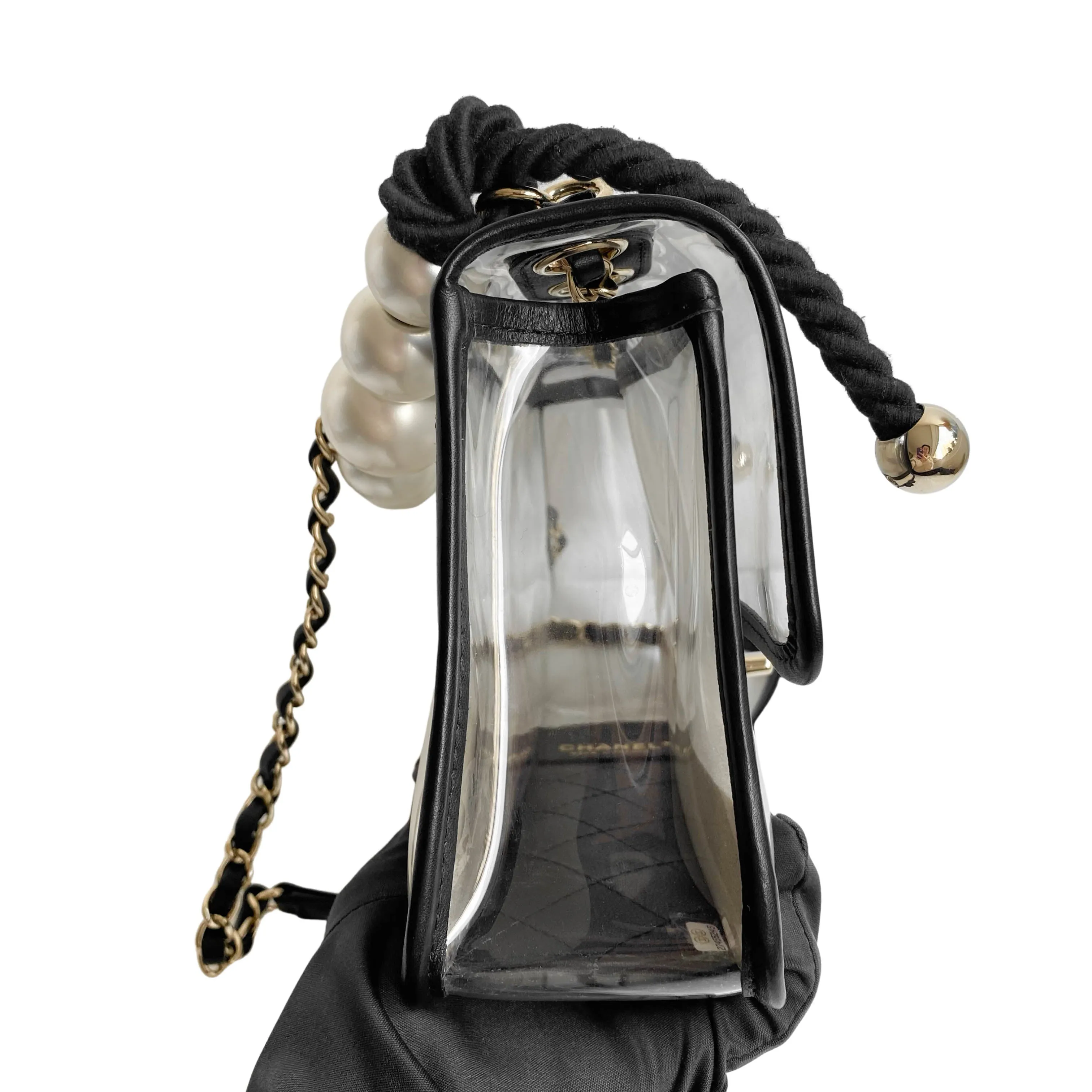 Coco Sand Pearl Strap PVC Medium Flap Bag