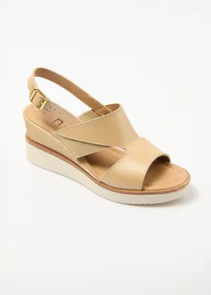 Comfort width wedge leather sandals