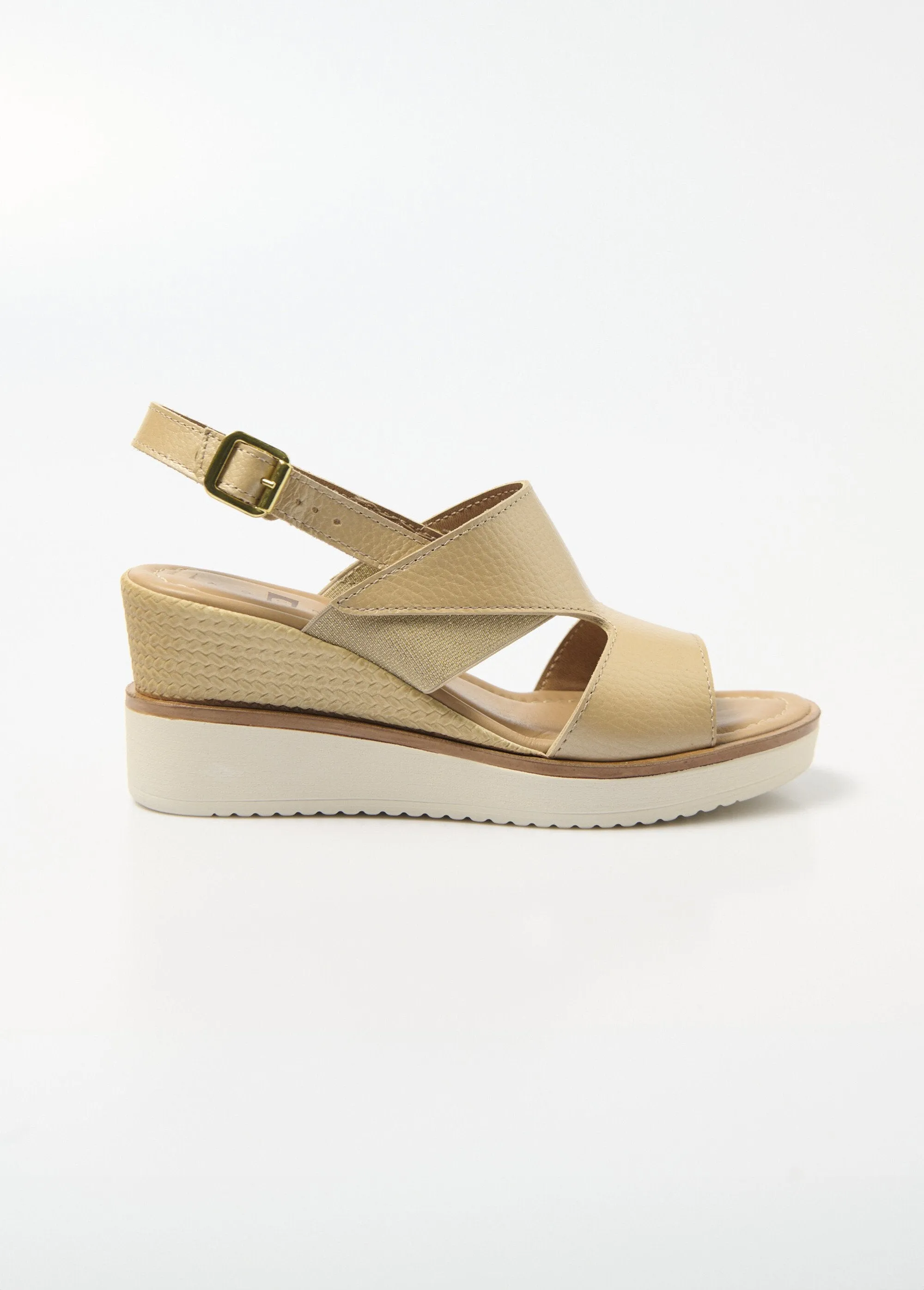 Comfort width wedge leather sandals