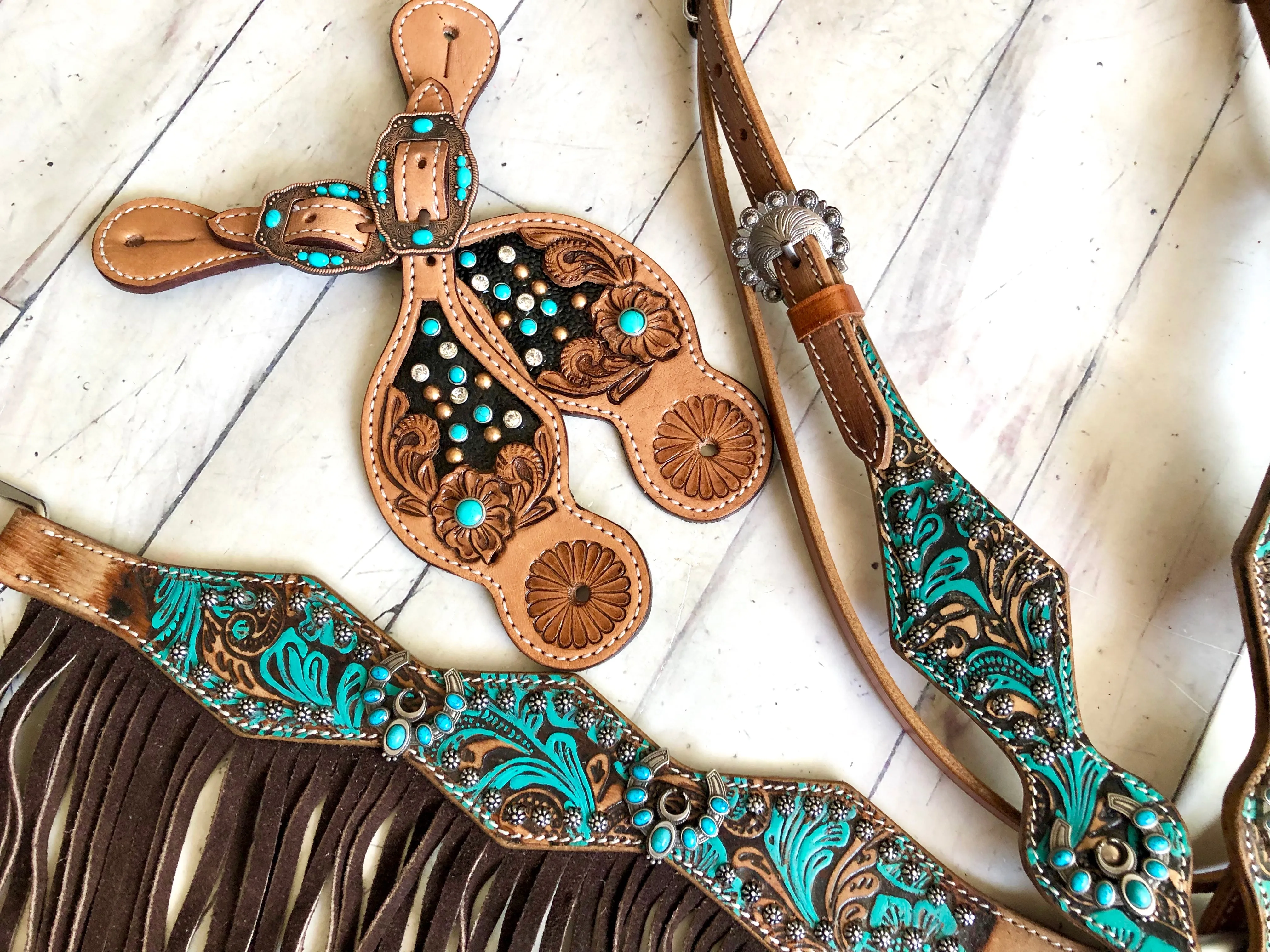 Copper Rhinestone Turquoise Studded Spur Straps