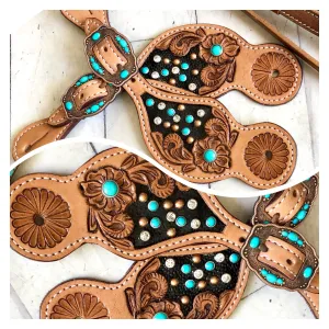 Copper Rhinestone Turquoise Studded Spur Straps