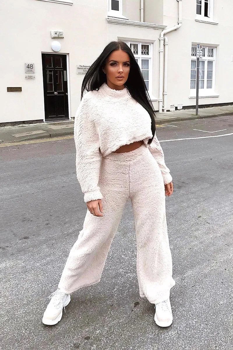 Cream Teddy High Neck Top Trouser Co-ord - Gratia
