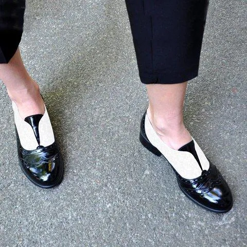 Creamtopmall Plus Size Color Block Oxford Shoes Casual Pu Slip On Loafers