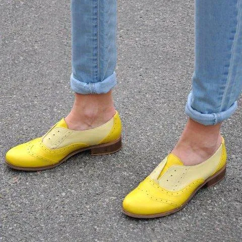 Creamtopmall Plus Size Color Block Oxford Shoes Casual Pu Slip On Loafers