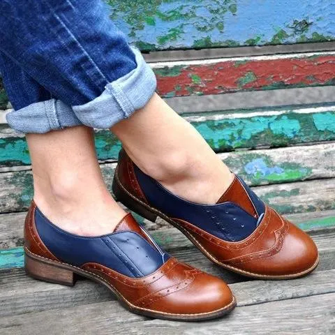 Creamtopmall Plus Size Color Block Oxford Shoes Casual Pu Slip On Loafers