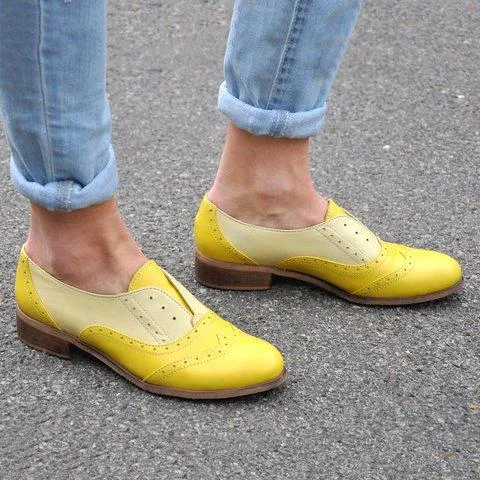 Creamtopmall Plus Size Color Block Oxford Shoes Casual Pu Slip On Loafers