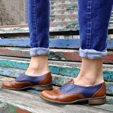 Creamtopmall Plus Size Color Block Oxford Shoes Casual Pu Slip On Loafers