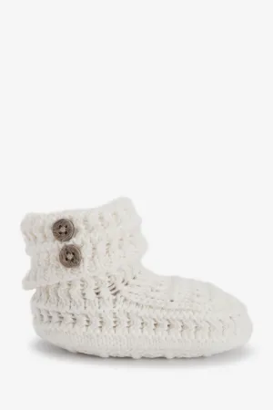 Crochet Cotton Booties, cream