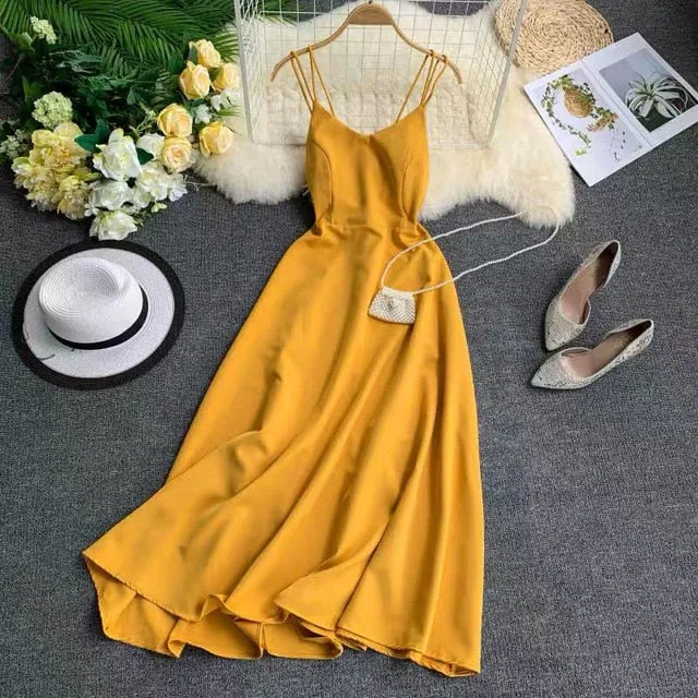 Cross Spaghetti Strap Dress with Open Back