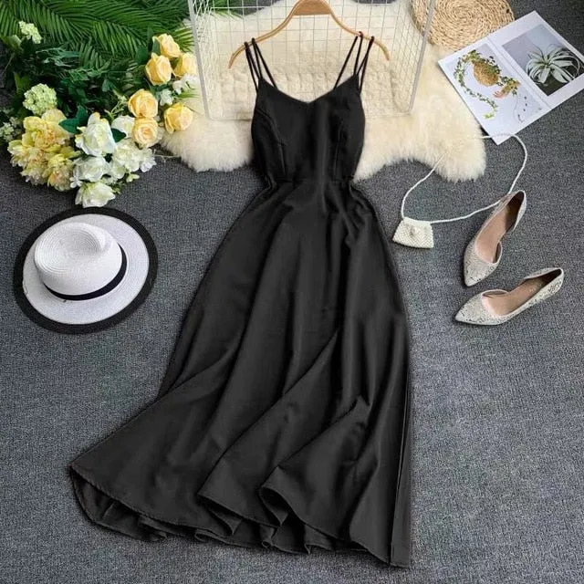 Cross Spaghetti Strap Dress with Open Back