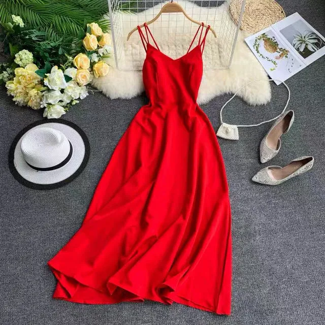 Cross Spaghetti Strap Dress with Open Back