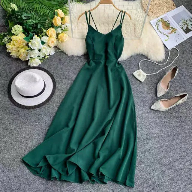 Cross Spaghetti Strap Dress with Open Back