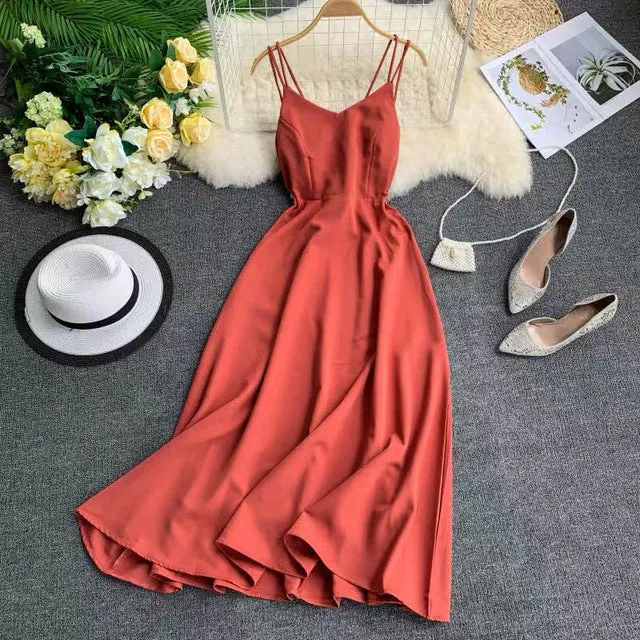 Cross Spaghetti Strap Dress with Open Back