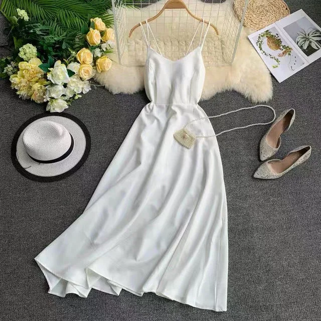 Cross Spaghetti Strap Dress with Open Back