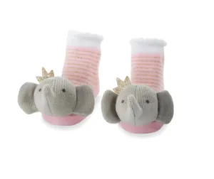 Crowned Elephant Rattle Toe Socks {Pink}