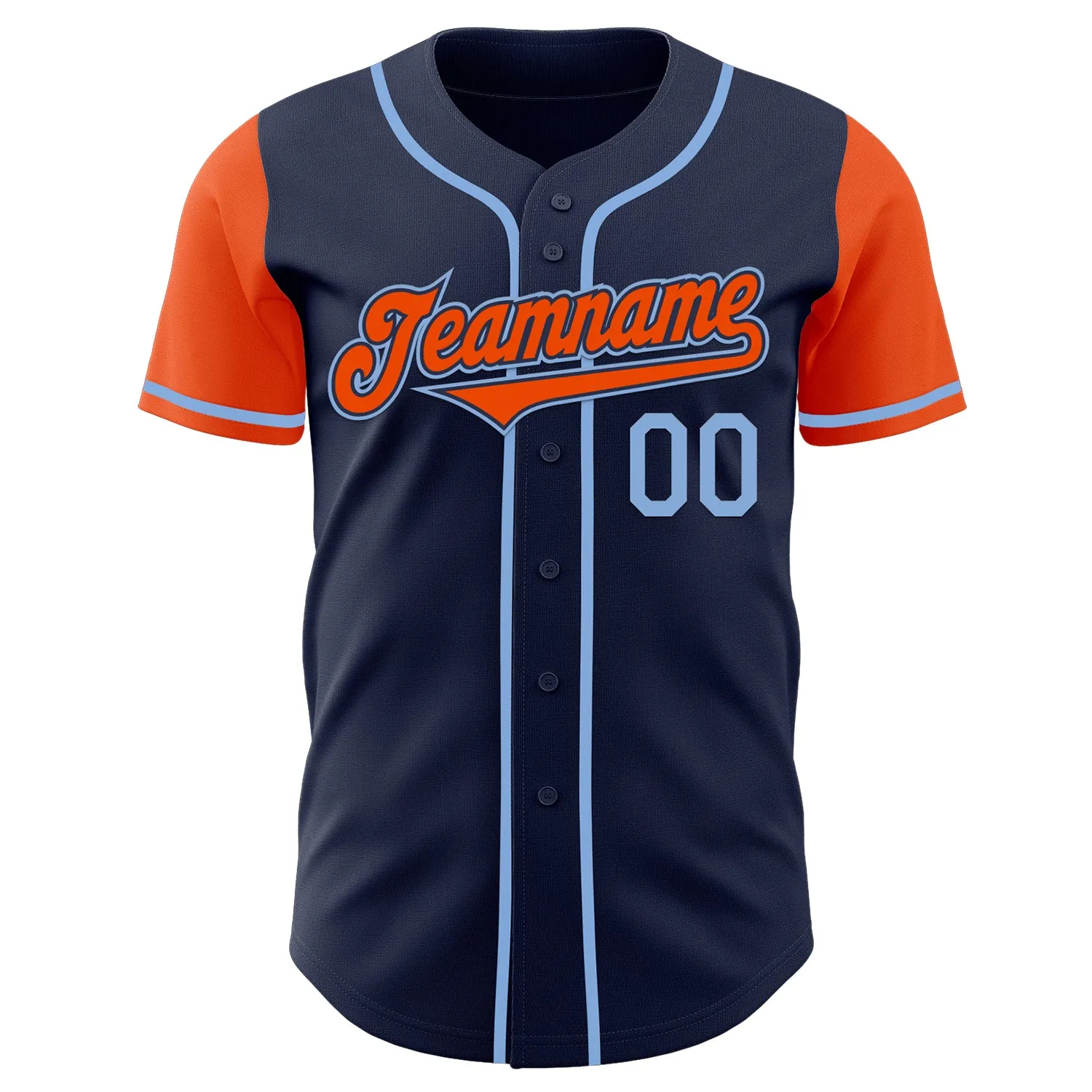Custom Navy Orange-Light Blue Authentic Two Tone Baseball Jersey