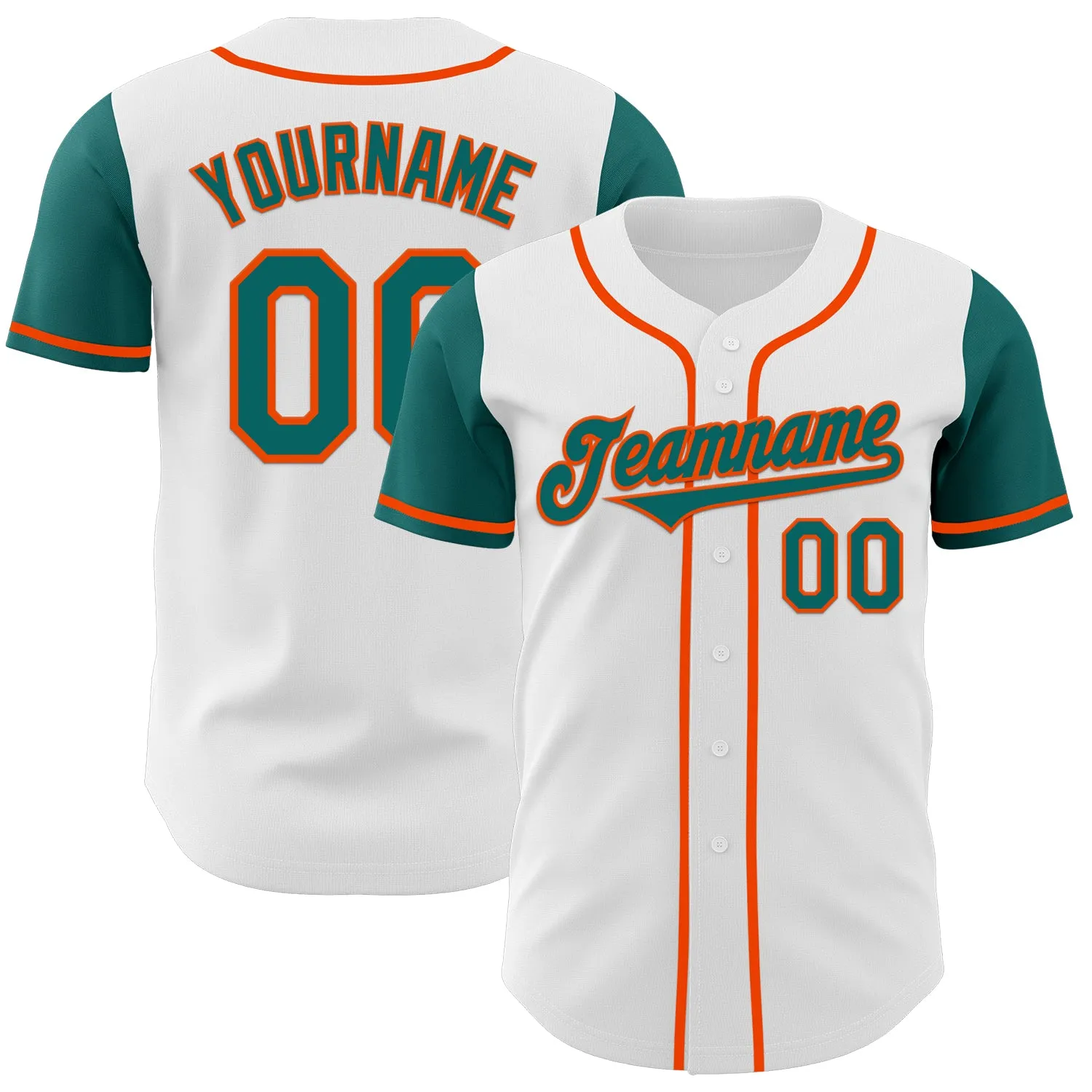 Custom White Teal-Orange Authentic Two Tone Baseball Jersey