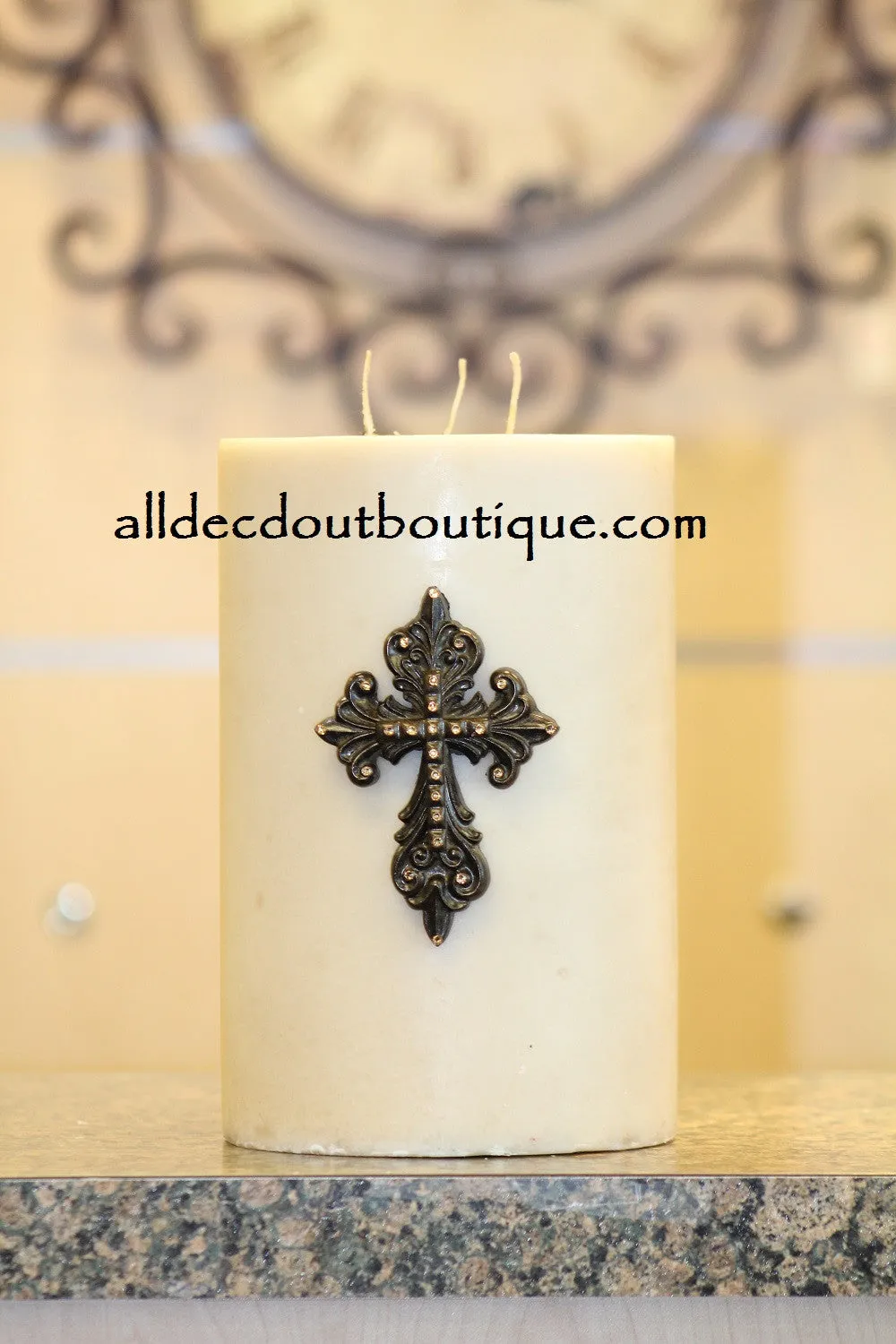 Decorative Candle Pin | Embellished Topaz Crystals Medium Cross