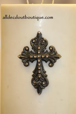 Decorative Candle Pin | Embellished Topaz Crystals Medium Cross