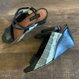 Derek Lam Black Snakeskin Leather Wedge sz 7