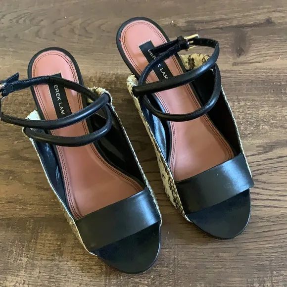 Derek Lam Black Snakeskin Leather Wedge sz 7