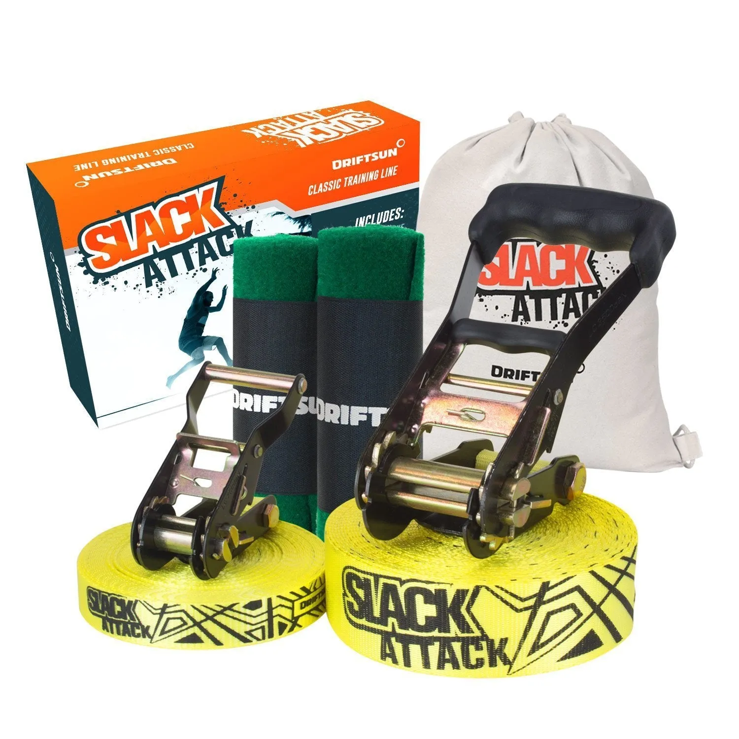 Driftsun 50ft Complete Slackline Kit with Ratchet, Training Line & Bag