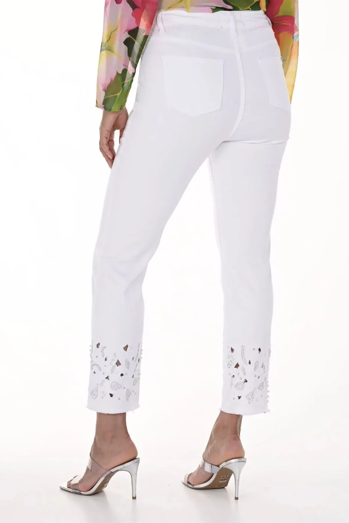 Embellished Ankle Jeans - White - FL13