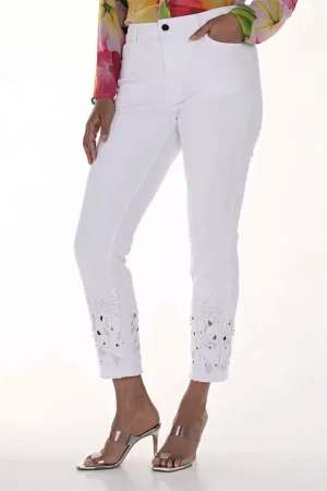 Embellished Ankle Jeans - White - FL13