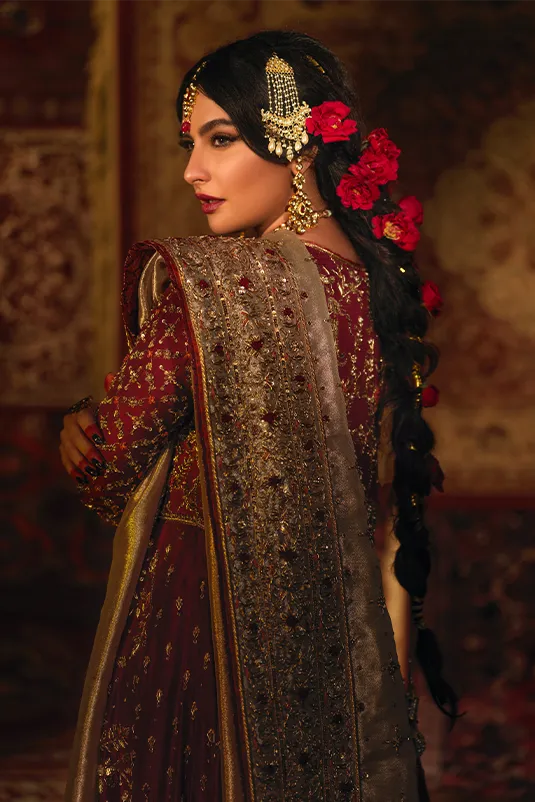 Embellished Indian Bridal Wear Maroon Lehenga Gown
