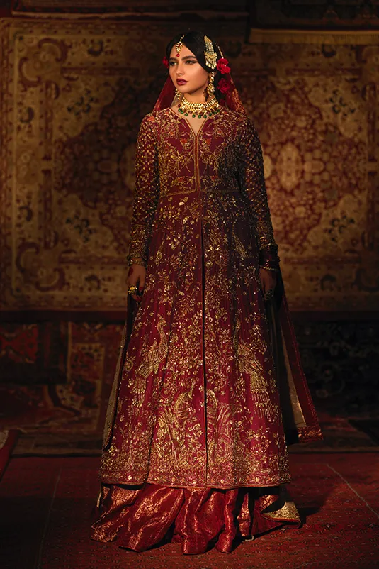 Embellished Indian Bridal Wear Maroon Lehenga Gown