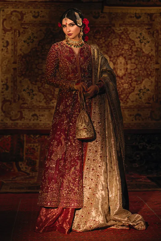 Embellished Indian Bridal Wear Maroon Lehenga Gown