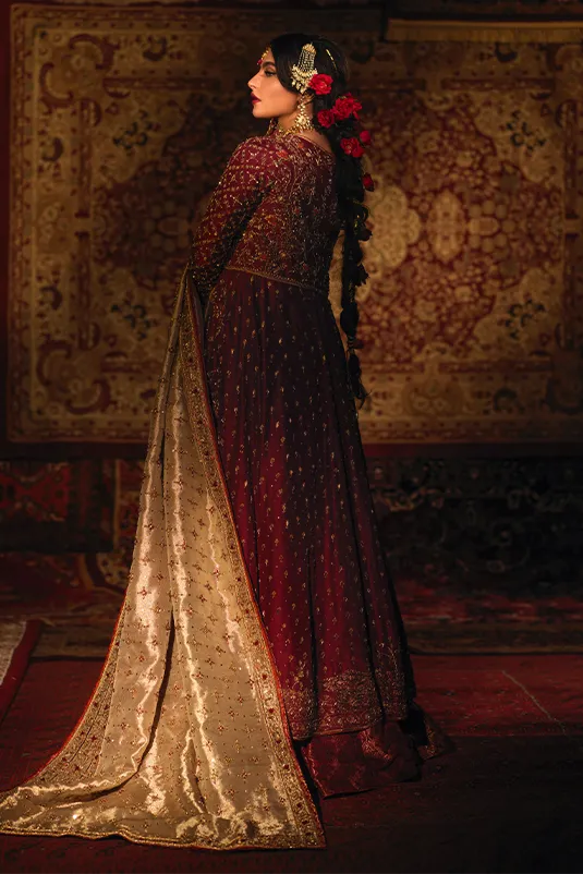 Embellished Indian Bridal Wear Maroon Lehenga Gown