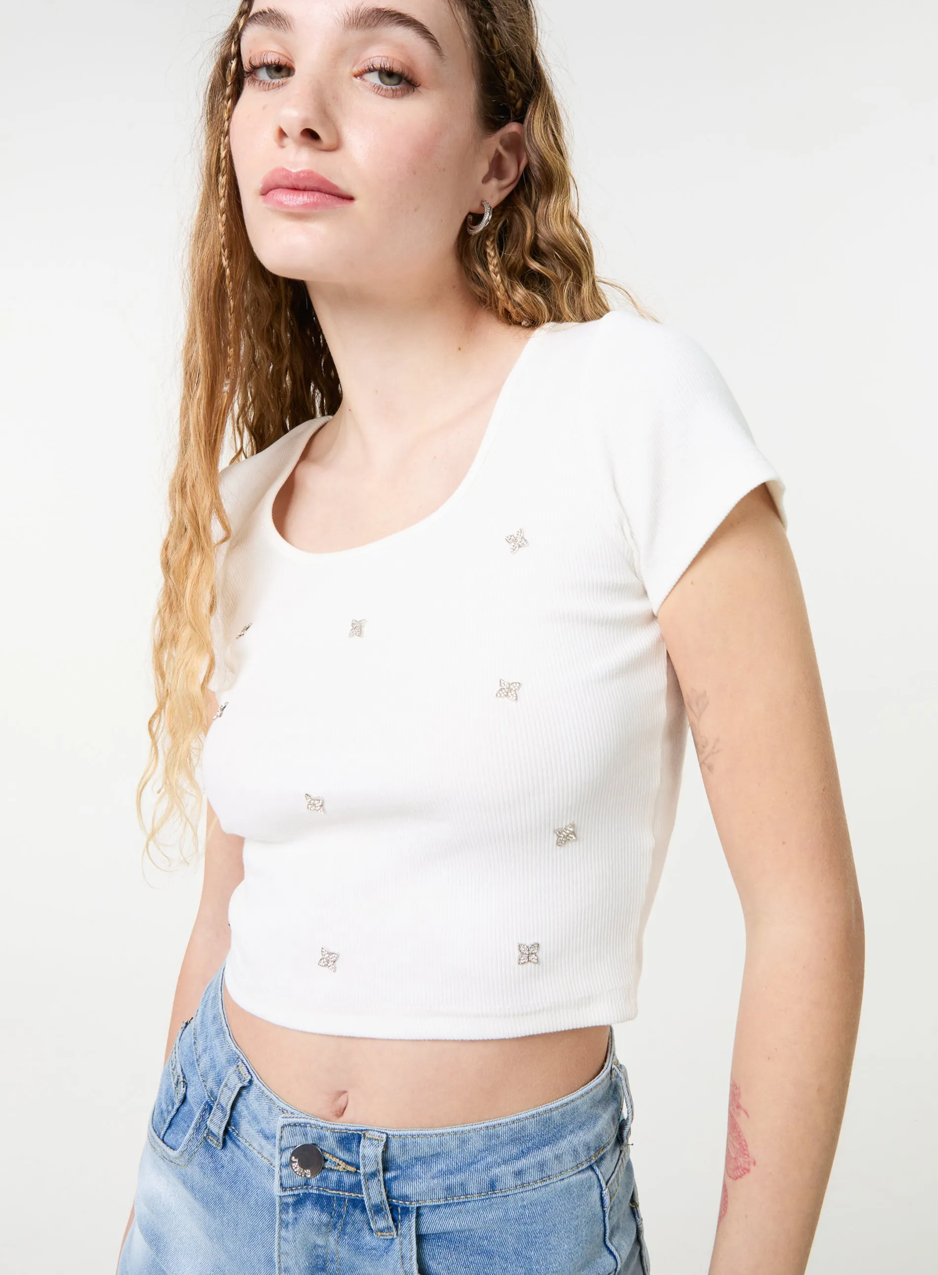 Embellished Wash Rib Top