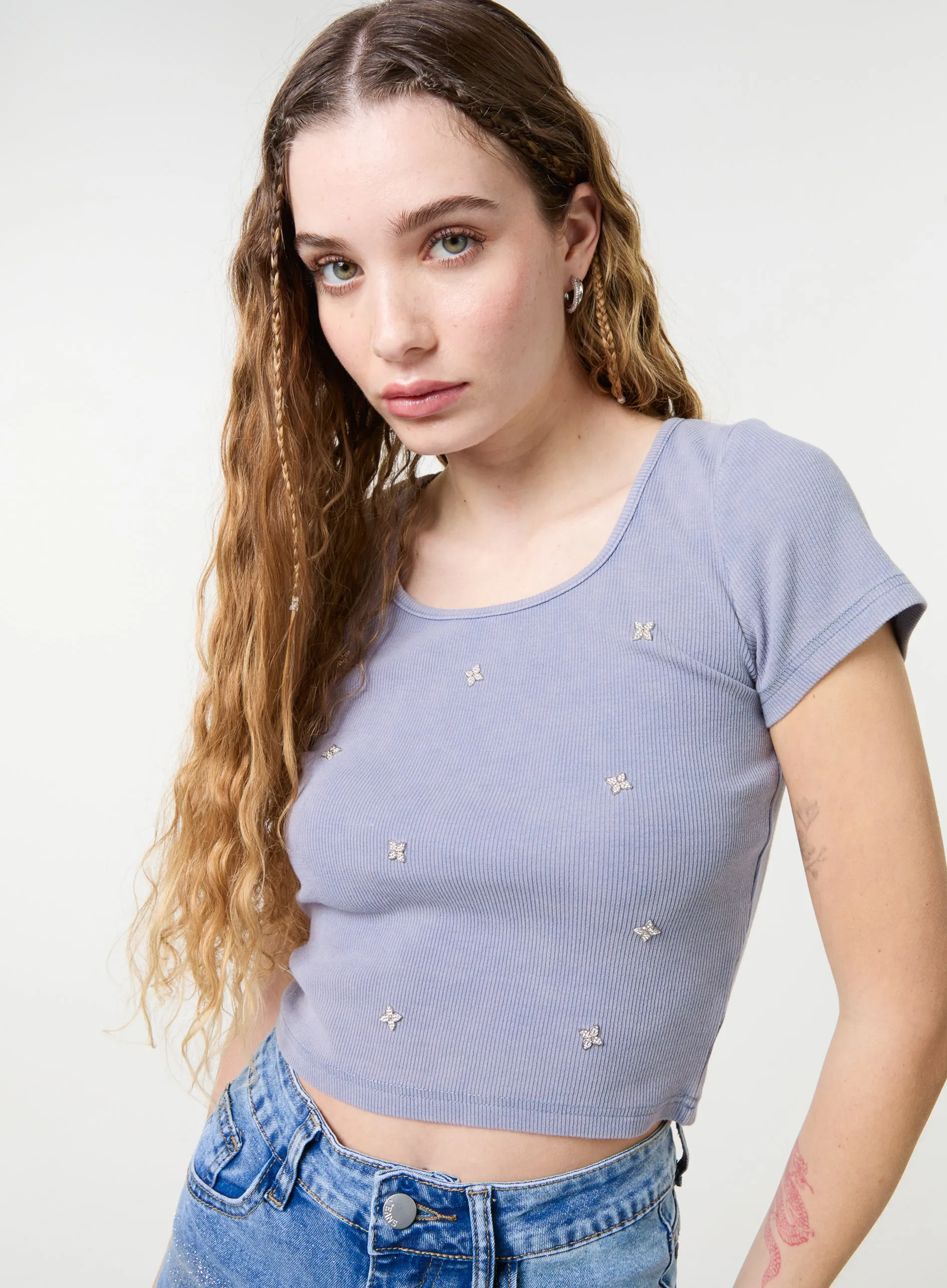 Embellished Wash Rib Top