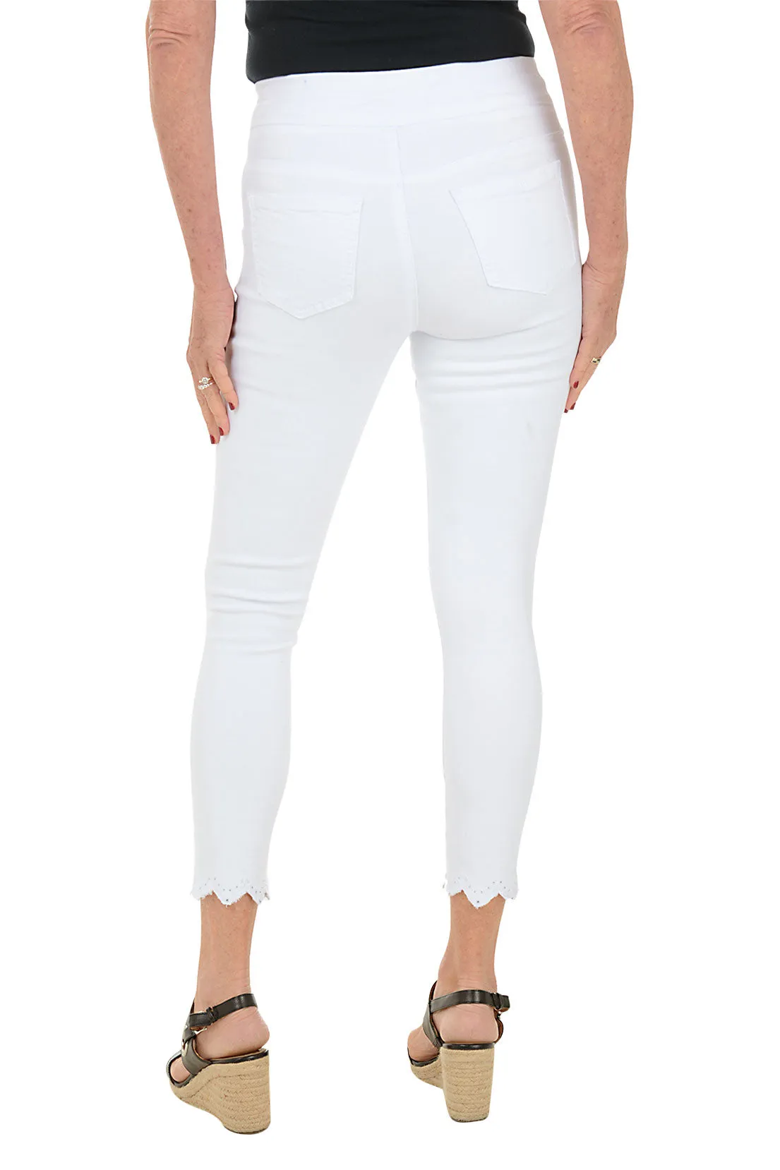 Embellished Zig Zag Hem Denim Ankle Pant