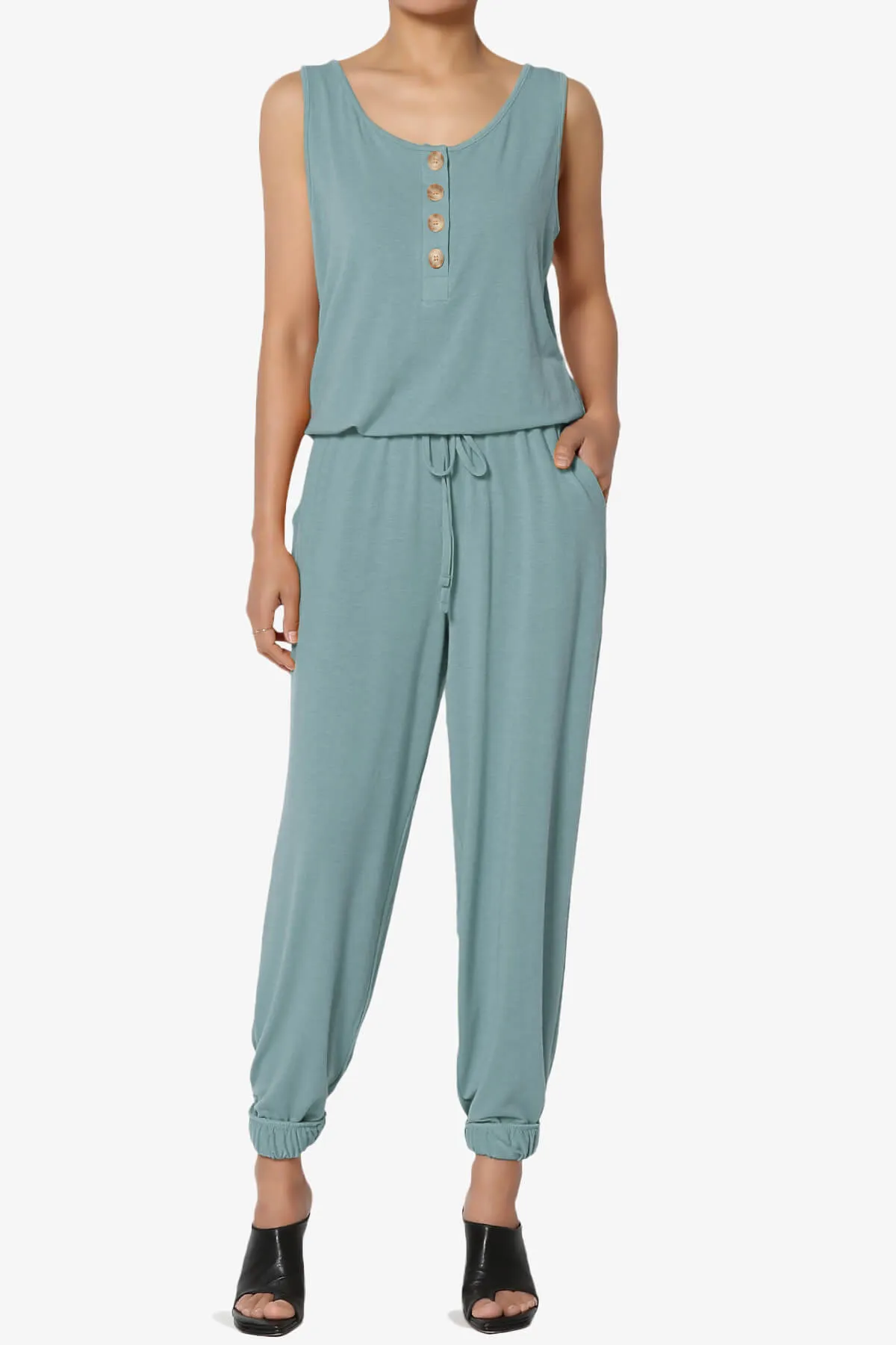 Entrada Button Scoop Neck Tank Jogger Jumpsuit