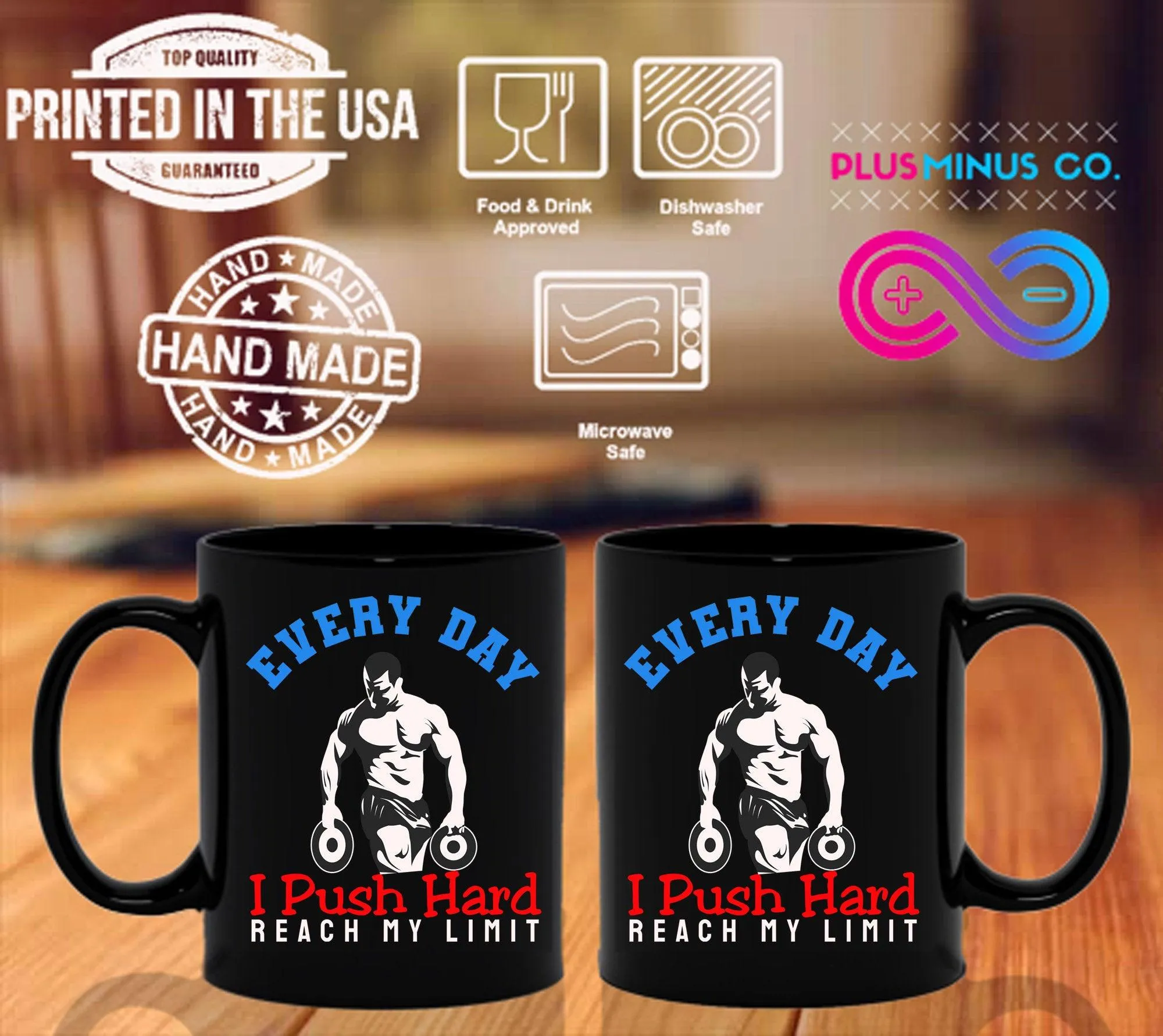 Every Day I Push Hard Reach My Limit Black Mugs,Men&#39;s Weight Lifting, Athletic T-Shirt, Gym Workout, Fitness Sports