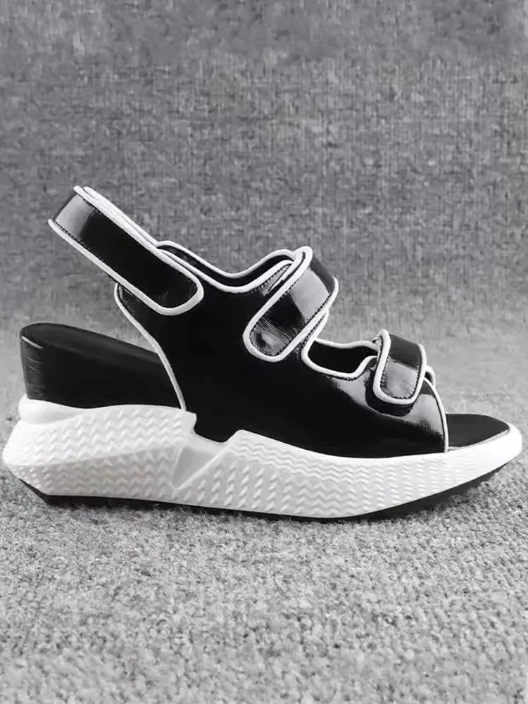Fashion Designer Women's Summer Genuine Cowhide Leather Wedge Sandals