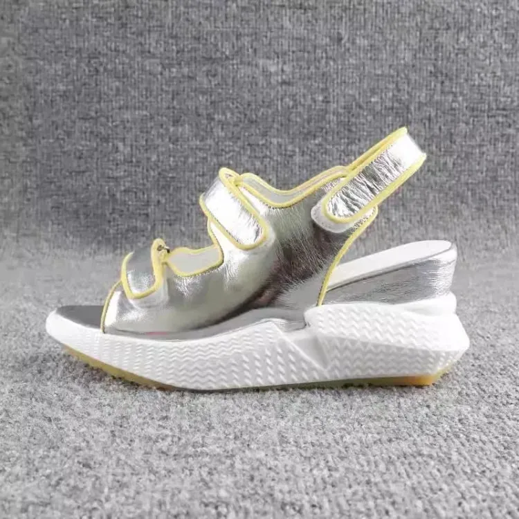 Fashion Designer Women's Summer Genuine Cowhide Leather Wedge Sandals