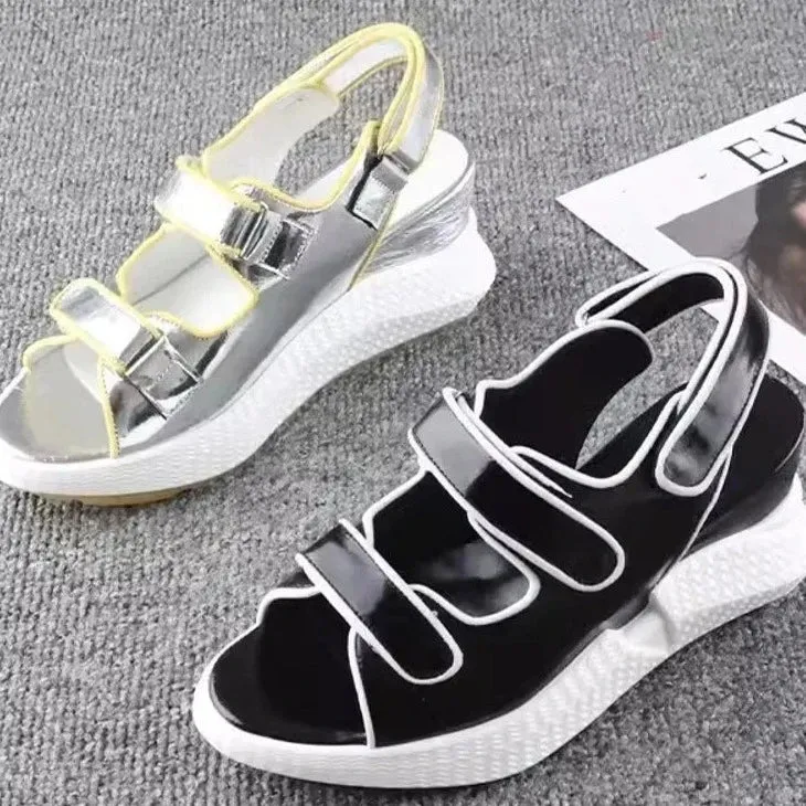 Fashion Designer Women's Summer Genuine Cowhide Leather Wedge Sandals