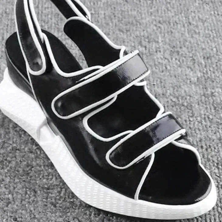 Fashion Designer Women's Summer Genuine Cowhide Leather Wedge Sandals