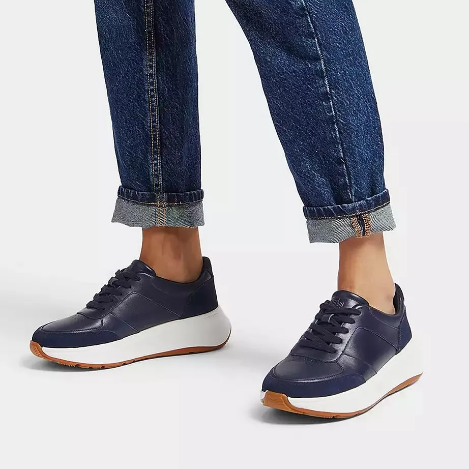 FitFlop F-Mode Leather/Suede Flatform Trainers Midnight Navy
