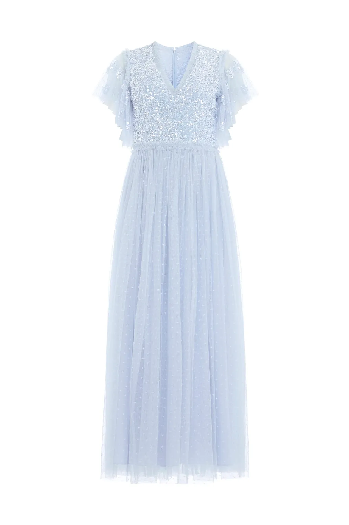 Floral Lace Bodice V-Neck Ankle Gown