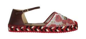 Floral Leather Espadrilles Sandals