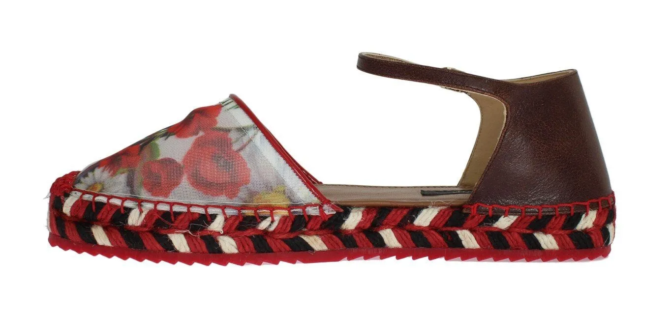 Floral Leather Espadrilles Sandals