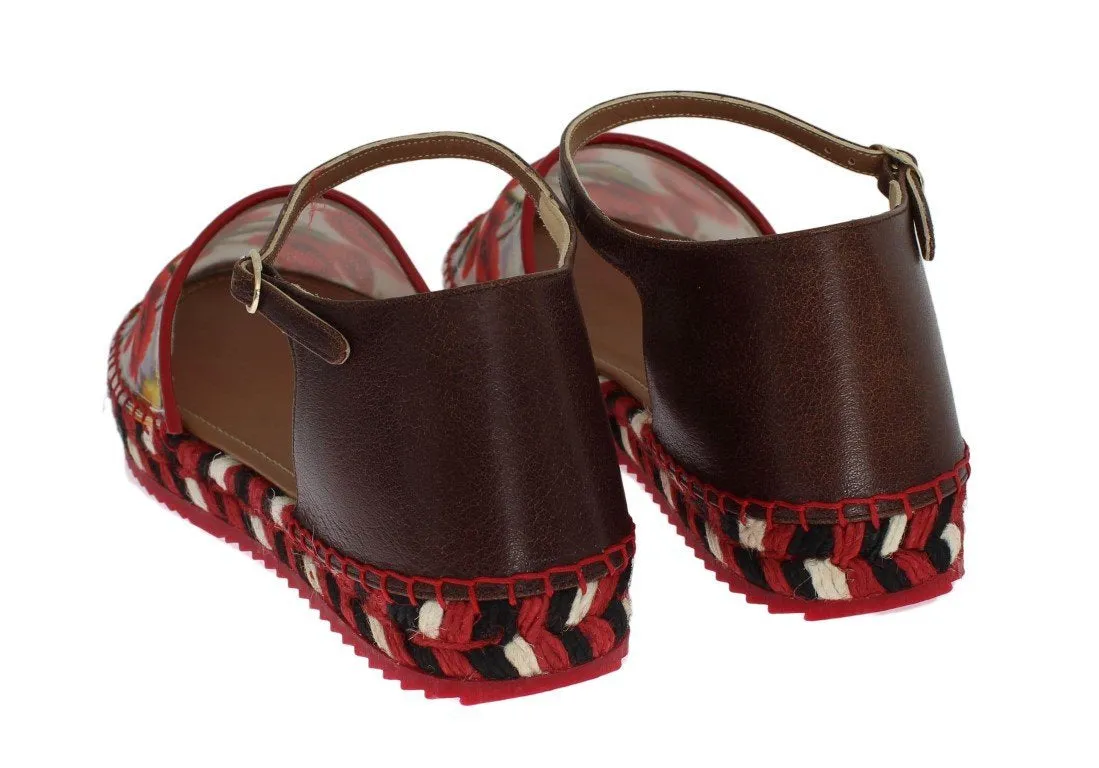 Floral Leather Espadrilles Sandals