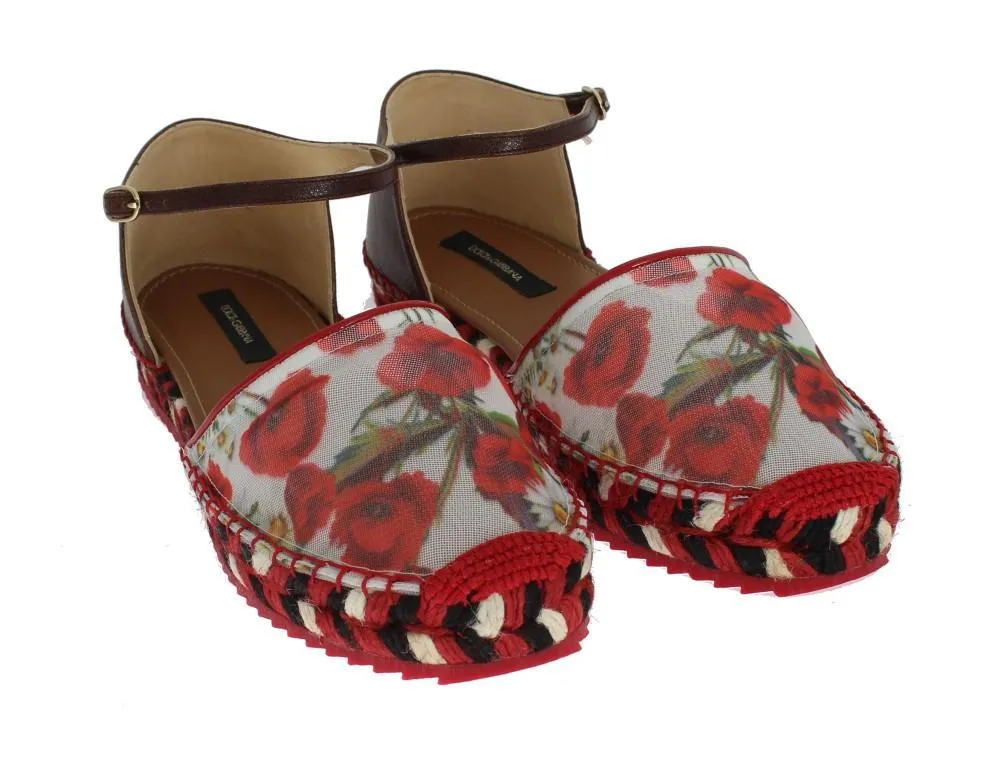 Floral Leather Espadrilles Sandals