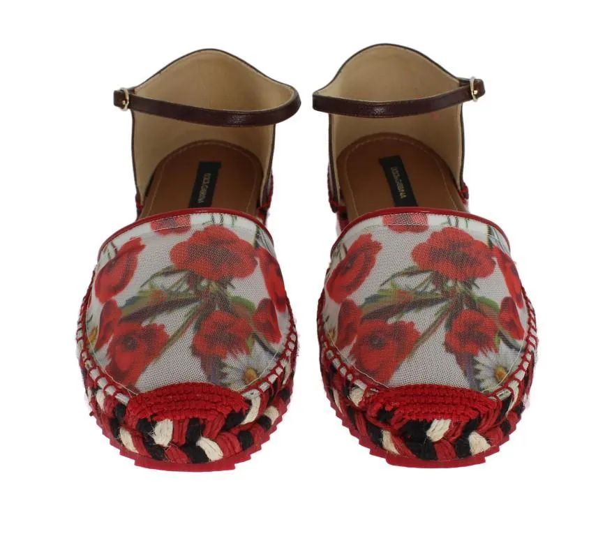Floral Leather Espadrilles Sandals