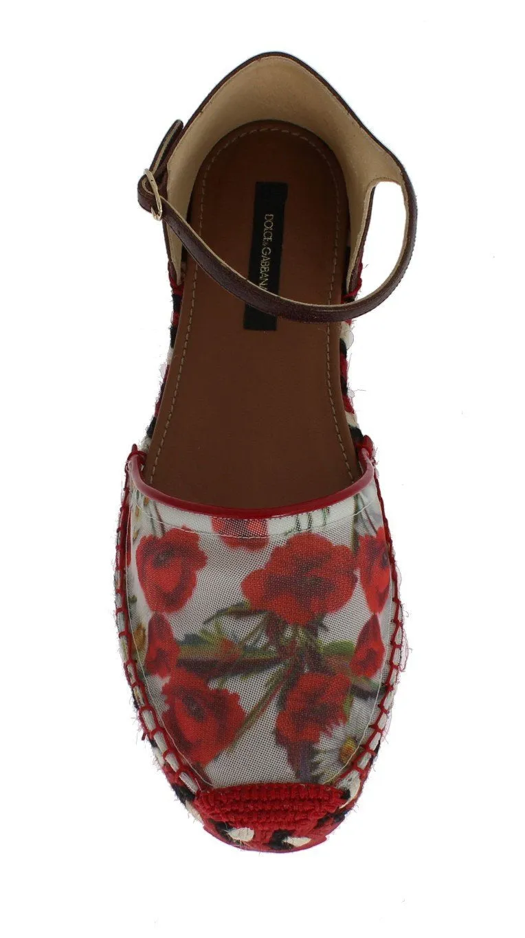 Floral Leather Espadrilles Sandals
