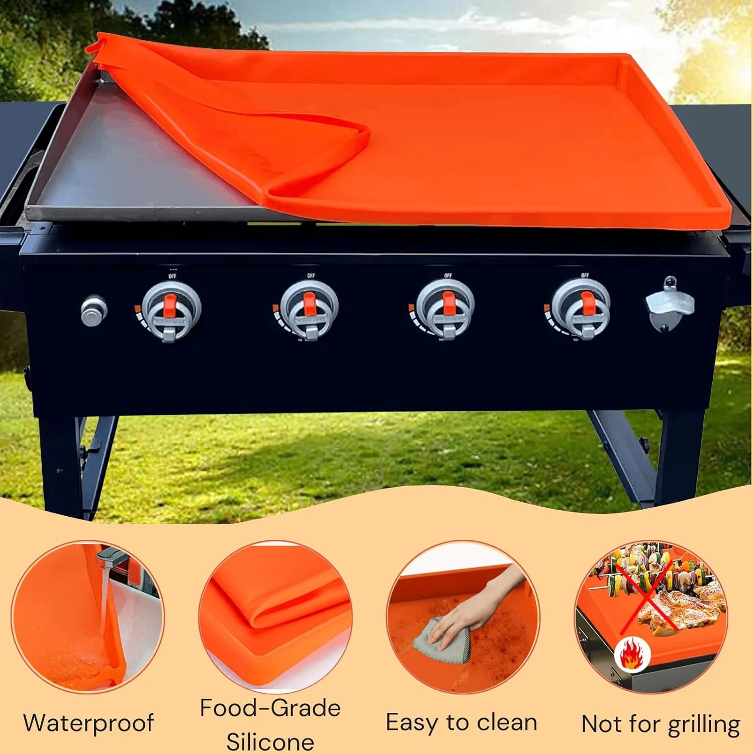 Food Grade Silicone Griddle Mat for Blackstone Grill, 22 Inch Full-Wrap Orange